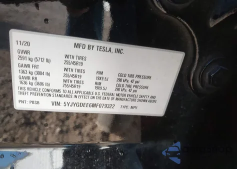 2021 Tesla Model Y Long Range Dual Motor All-Wheel Drive from USA, damaged, VIN 5YJYGDEE6MF079322